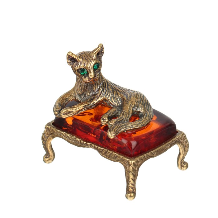 Сувенир из латуни и янтаря "Кот на софе" МИКС
