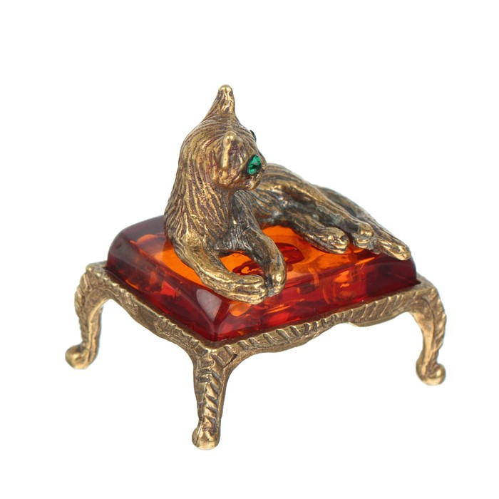Сувенир из латуни и янтаря "Кот на софе" МИКС