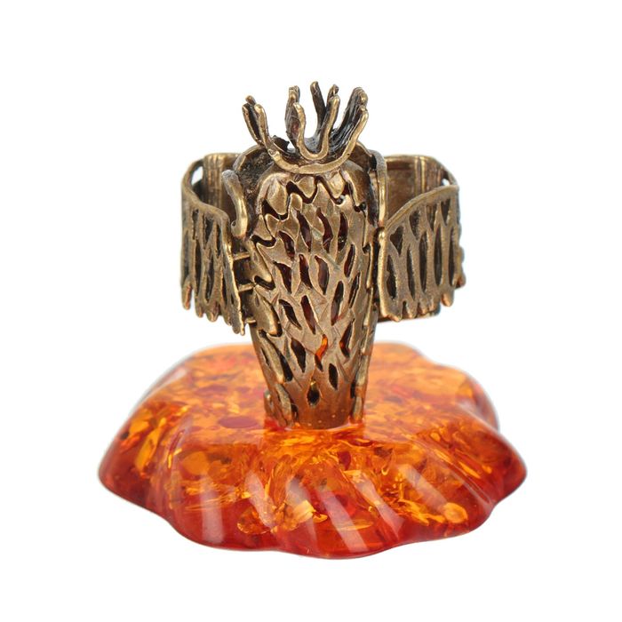 Сувенир из латуни и янтаря "Сова ученая"