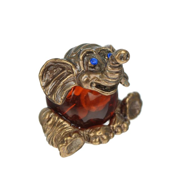 Сувенир из латуни и янтаря "Веселый слон"