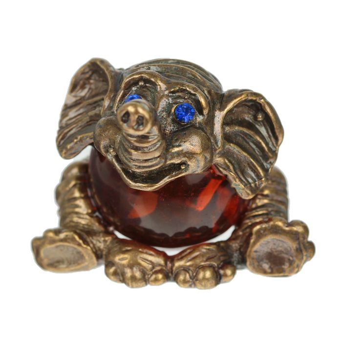 Сувенир из латуни и янтаря "Веселый слон"