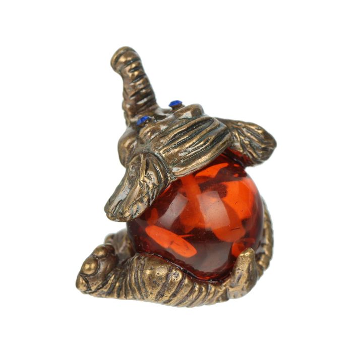 Сувенир из латуни и янтаря "Веселый слон"