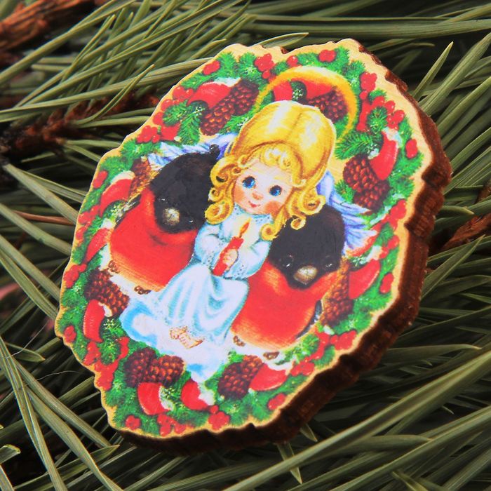 Значок деревянный «С Рождеством! Ангел»