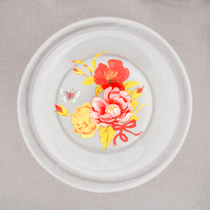 Тарелка стекло 20 см "Букет цветов"
