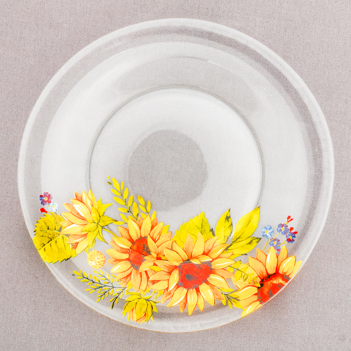 Тарелка стекло 20 см "Подсолнухи"