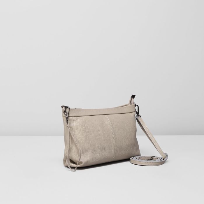 Сумка женская на молнии, 1 отдел с перегородкой, наружный карман, длинный ремень, цвет серый