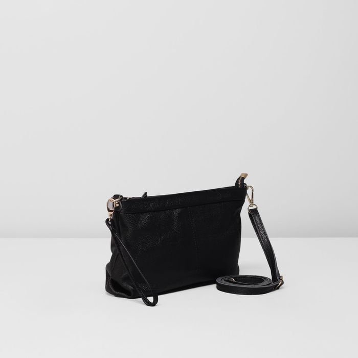 Сумка женская на молнии, 1 отдел с перегородкой, наружный карман, длинный ремень, цвет чёрный
