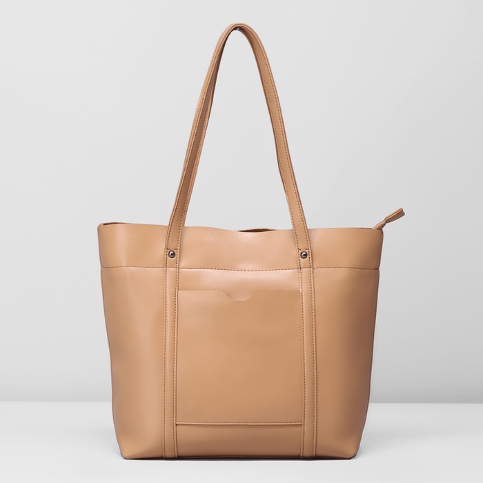 Сумка женская на молнии, 1 отдел с перегородкой, 2 наружных кармана, цвет бежевый