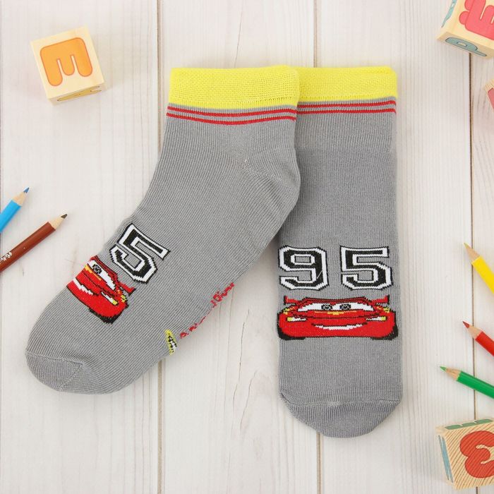 Носки детские корот "Тачки", 18-20 см, 7-9 лет, 80% хл.,17% п/э, 3% эл.