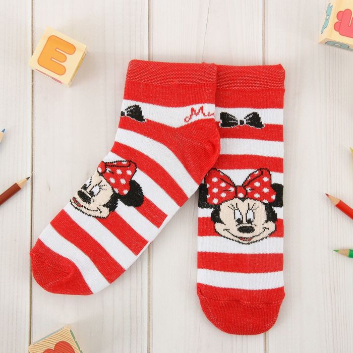 Носки детские корот "Минни Маус", полоса 20-22 см, 10-12 лет, 80% хл.,17% п/э, 3% эл.