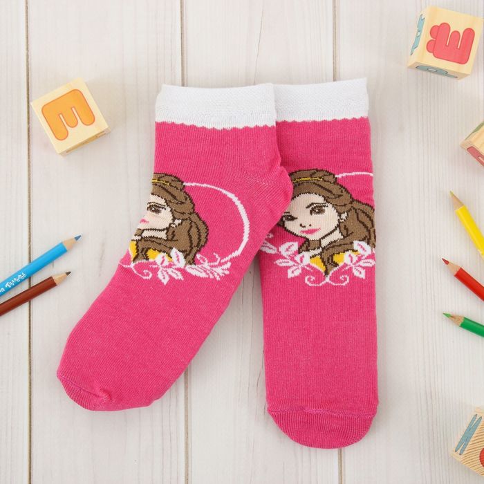 Носки детские корот "Принцессы: Бель", 20-22 см, 10-12 лет, 80% хл.,17% п/э, 3% эл.