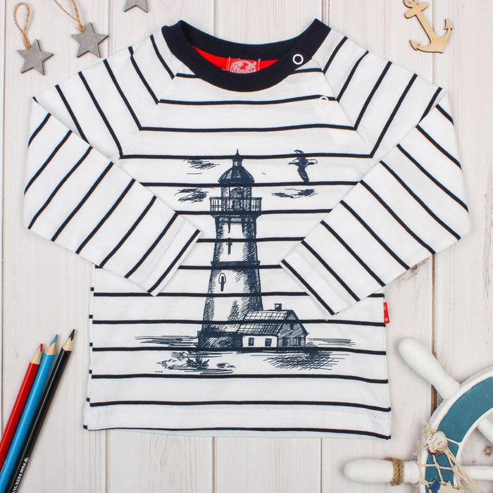 Джемпер для мальчика "Маяк", рост 74 см (48), цвет белый, принт маяк ЮДД791001н_М