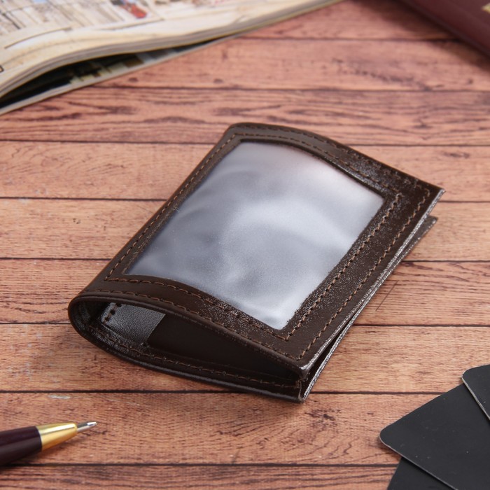 Обложка для удостоверения с окошком, цвет коричневый гладкий