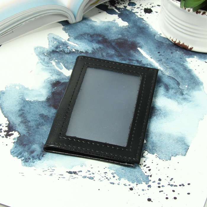 Обложка для удостоверения с окошком, цвет чёрный гладкий