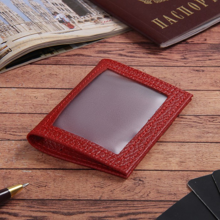 Обложка для удостоверения с окошком, доллар, цвет алый