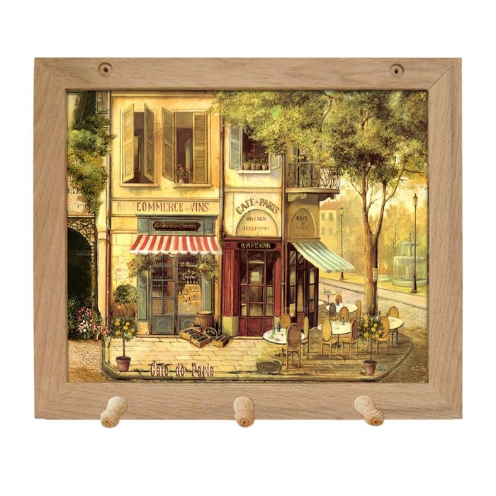 Вешалка с 3 деревянными крючками 34,5х29 см "Парижские кафе"