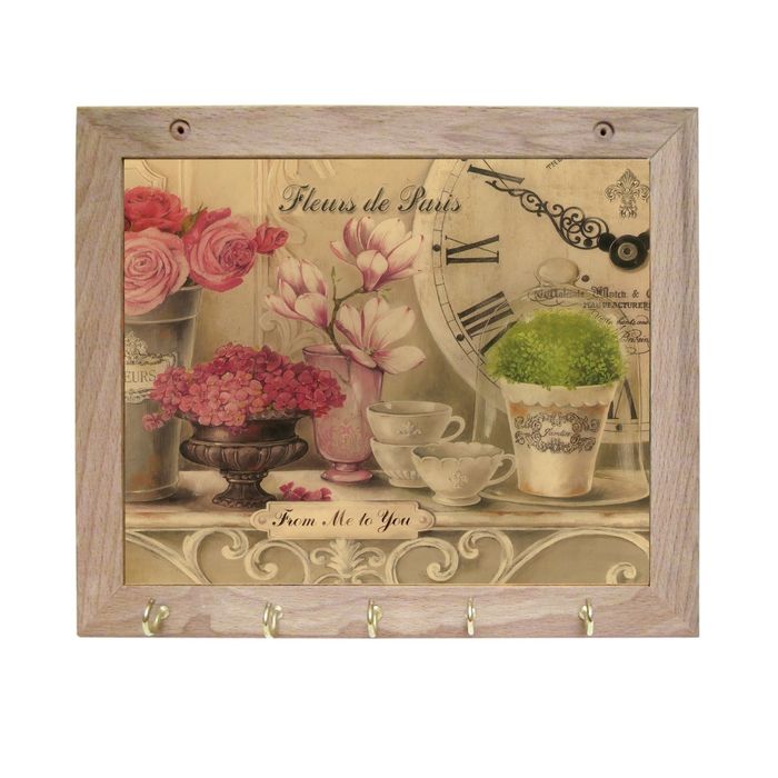 Вешалка с 5 железными крючками 20х25 см "Парижские цветы"