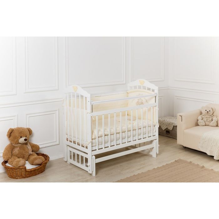 Кроватка детская Incanto Pali с мишкой, продольное качание, белая