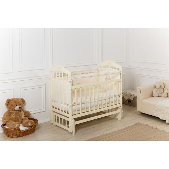 Кроватка детская Incanto Pali с мишкой, продольное качание, слоновая кость