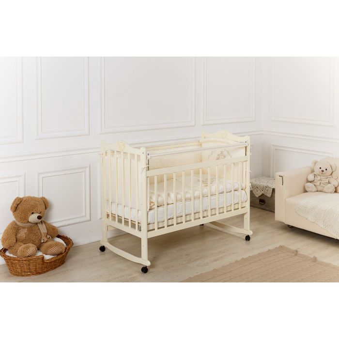 Кроватка детская Incanto Pali с мишкой, колесо-качалка, слоновая кость