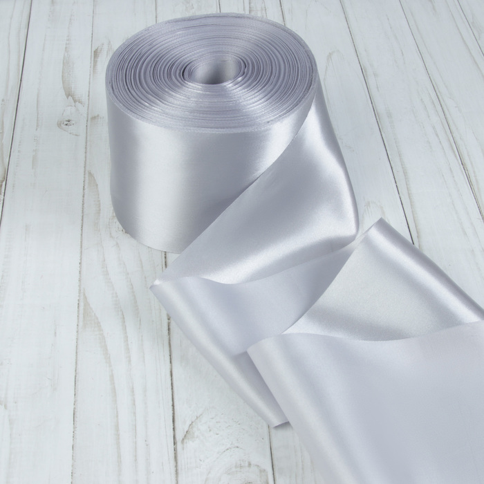 Лента атласная, 100мм, 100±1м, цвет серебристый