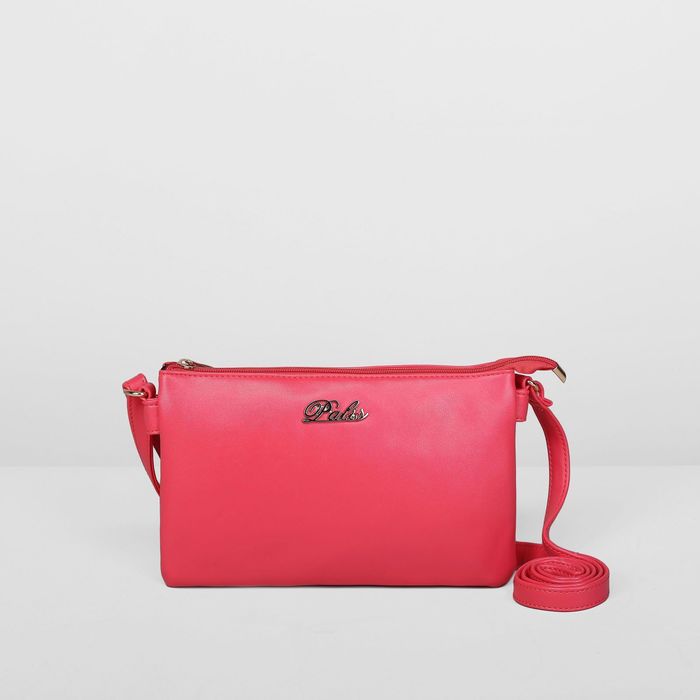 Клатч женский на молнии, 1 отдел с перегородкой, наружный карман, длинный ремень, цвет малиновый