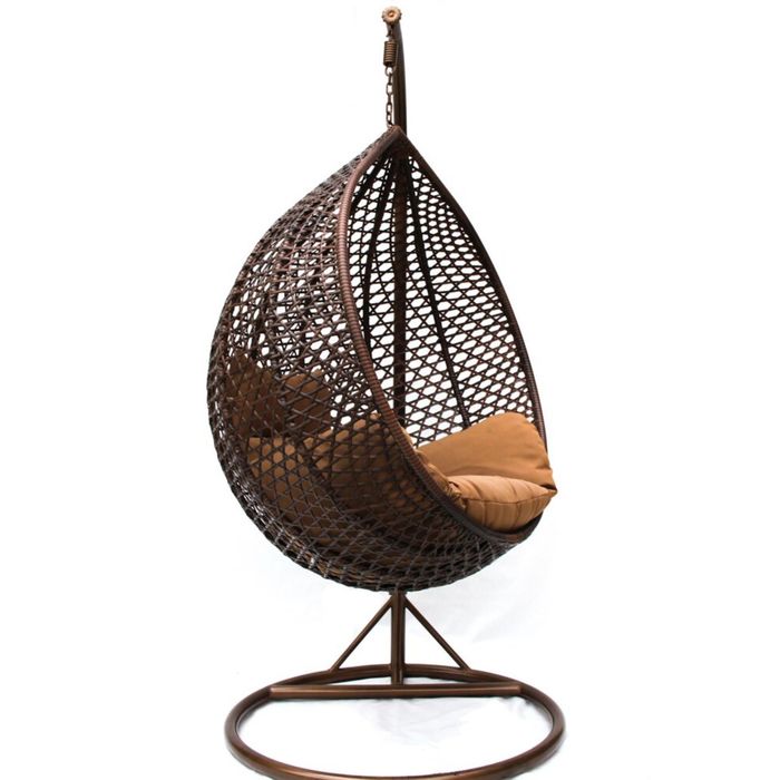 Подвесное кресло-качели на стальной штанге малые, иск. ротанг, коричневый/бежевый
