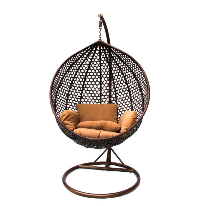 Подвесное кресло-качели на стальной штанге малые, иск. ротанг, коричневый/бежевый