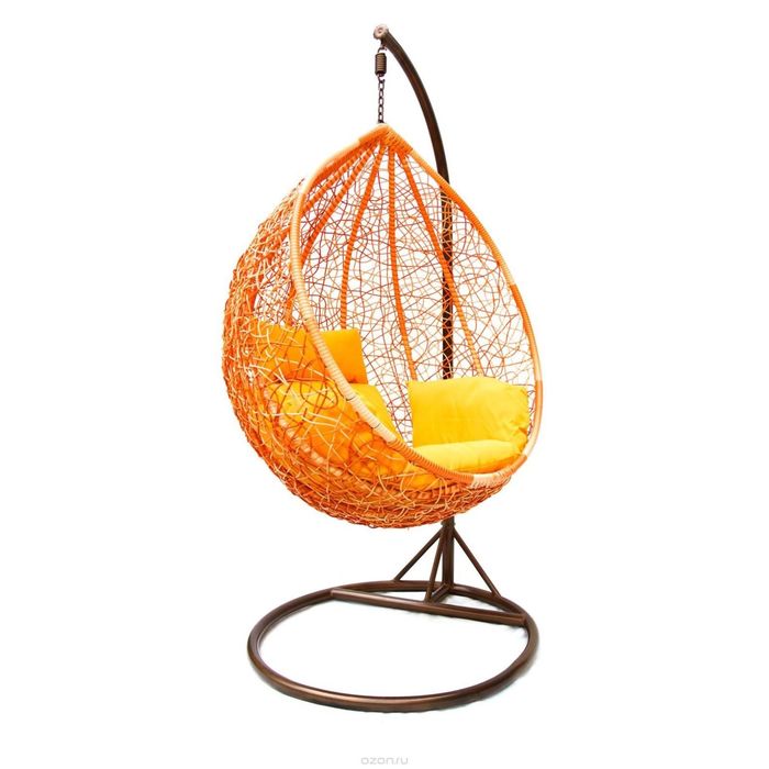 Подвесное кресло-качели на стальной штанге большие, иск. ротанг, оранжевый