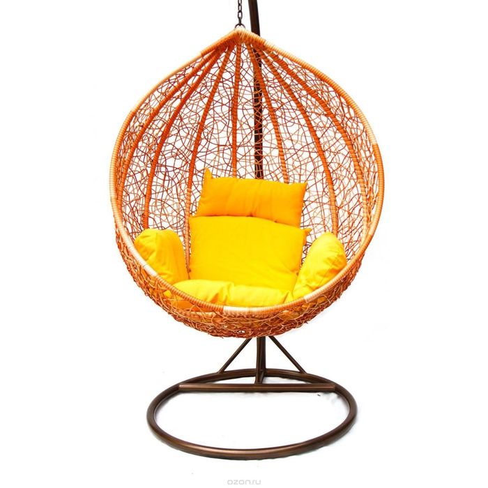 Подвесное кресло-качели на стальной штанге большие, иск. ротанг, оранжевый