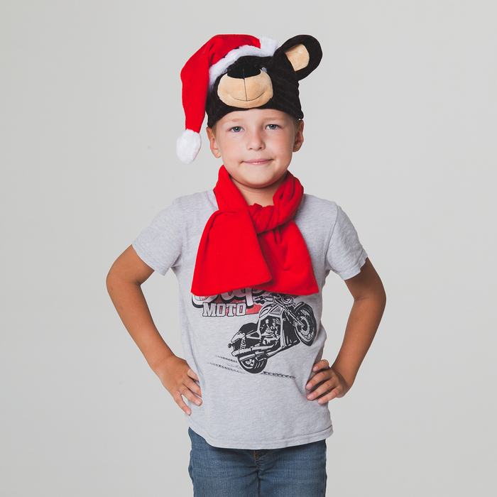 Набор "Медвежонок в колпачке с шарфом" обхват головы 52-57см