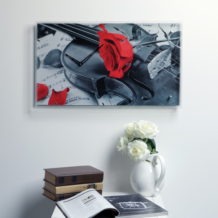 Часы настенные прямоугольные "Роза красная ", 35х60 см микс УЦЕНКА