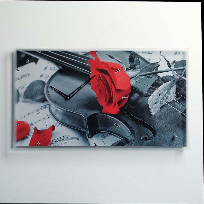 Часы настенные прямоугольные "Роза красная ", 35х60 см микс УЦЕНКА