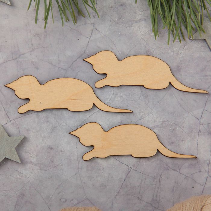 Бирка для творчества из фанеры "Кошка №18" (набор 3шт) 10х3,1 см (ДЕК-097)