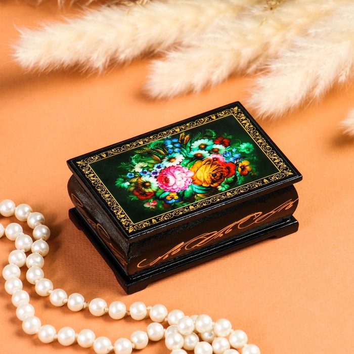 Шкатулка «Цветы», 6×9 см, лаковая миниатюра шкатулка два лебедя 6х9 см лаковая миниатюра