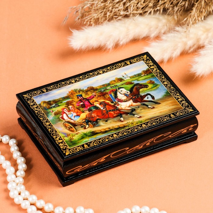 Шкатулка «Тройка в поле», 10×14 см, лаковая миниатюра лаковая миниатюра шкатулка пенал тройка палех