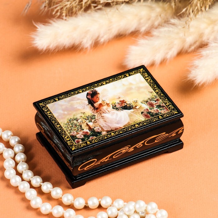цена Шкатулка «Ангел с котенком», 6×9 см, лаковая миниатюра