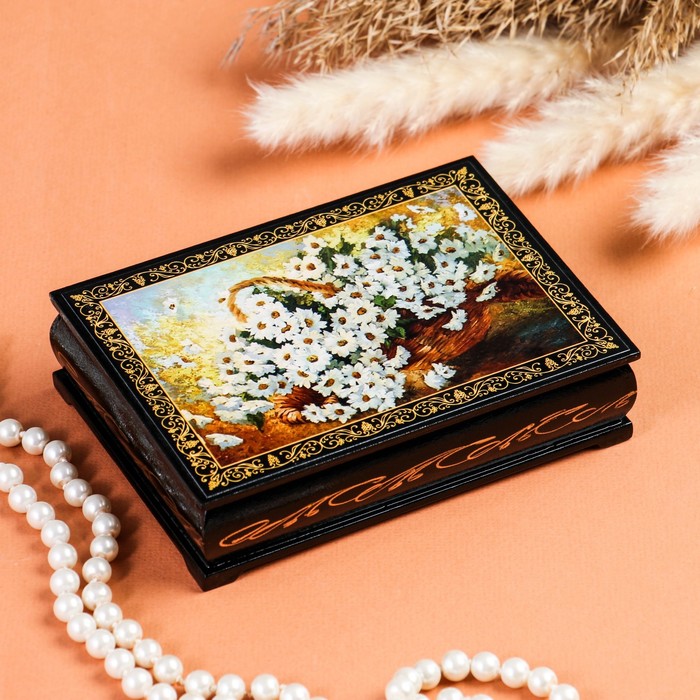 Шкатулка «Ромашки», 10×14 см, лаковая миниатюра шкатулка авторская лаковая миниатюра сплетницы 11х15 см