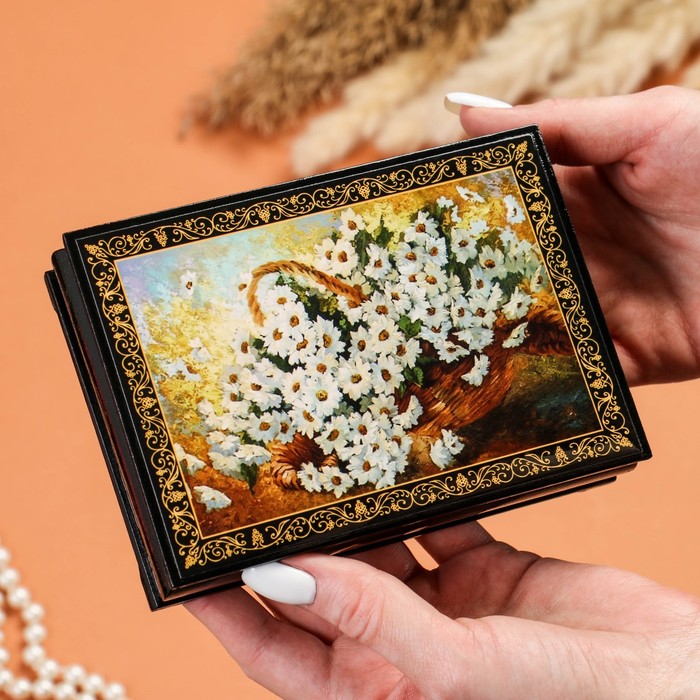Шкатулка «Ромашки», 10×14 см, лаковая миниатюра