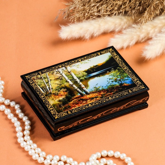 Шкатулка «Берег озера», 10×14 см, лаковая миниатюра шкатулка принцесса 10×14 см лаковая миниатюра