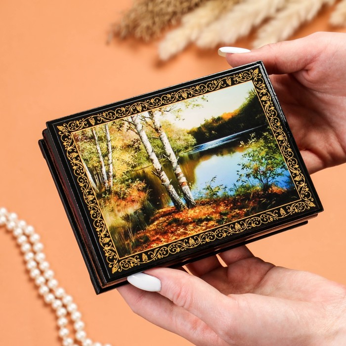 Шкатулка «Берег озера», 10×14 см, лаковая миниатюра