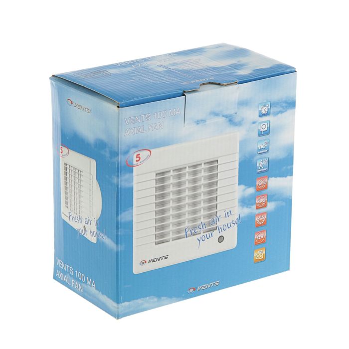 Вентилятор "ВЕНТС" 100 МА, d=100 мм, с автоматическими жалюзи, цвет белый