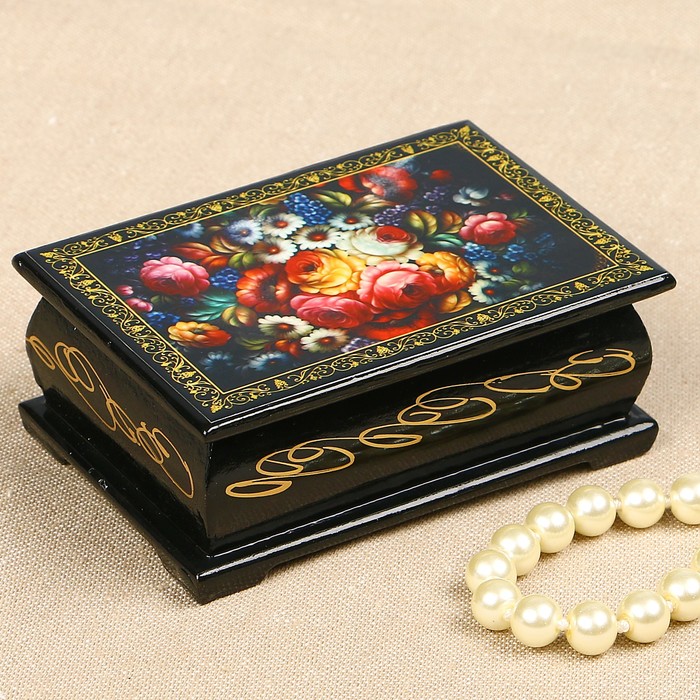 Шкатулка «Пионы с ромашками», 6×9 см, лаковая миниатюра