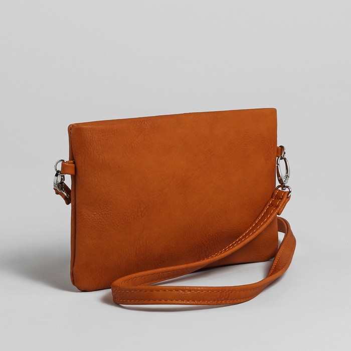 Сумка женская на молнии, 1 отдел, наружный карман, длинный ремень, цвет рыжий