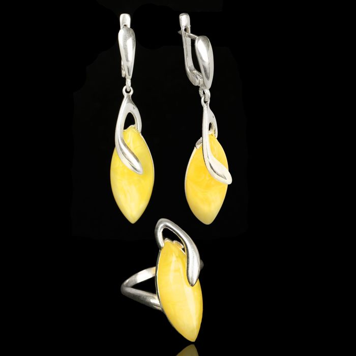 Гарнитур посеребрение 2 предмета: серьги, кольцо "Янтарь" эллипс, цвет МИКС, размер МИКС