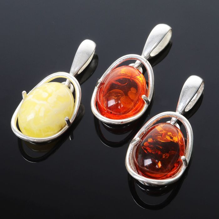 Подвеска посеребрение "Янтарь" овал, цвет МИКС
