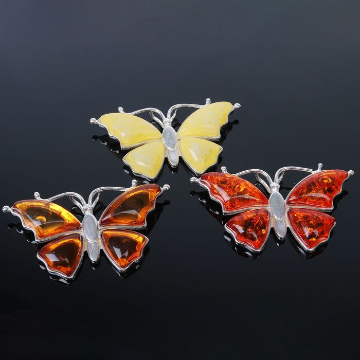 Подвеска посеребрение "Янтарь" бабочка, цвет МИКС