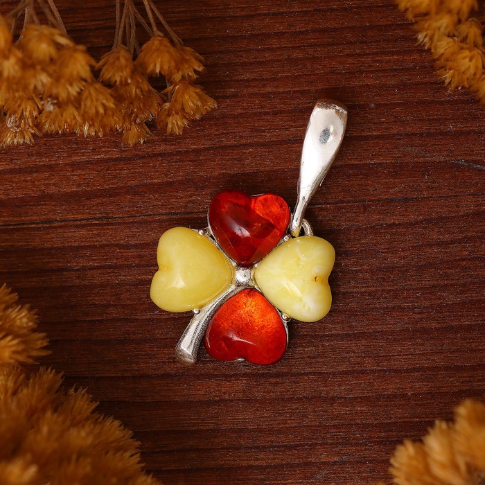 Подвеска посеребрение "Янтарь" клевер, цвет МИКС