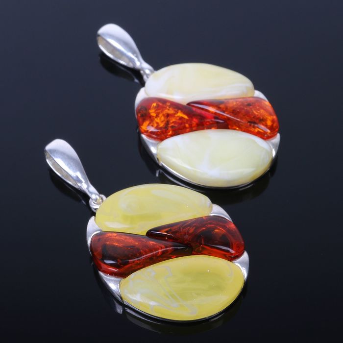 Подвеска посеребрение "Янтарь" круг, цвет МИКС