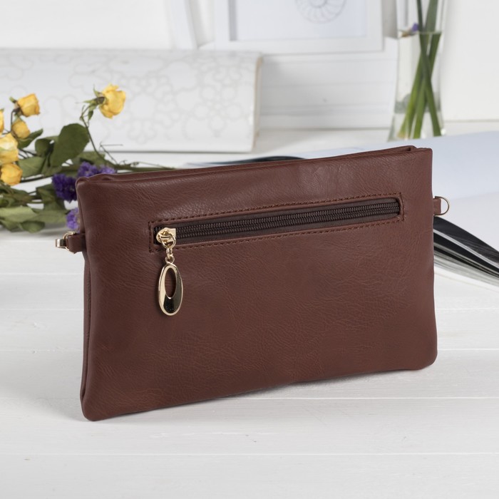 Сумка женская на молнии, 1 отдел, наружный карман, длинный ремень, цвет коричневый